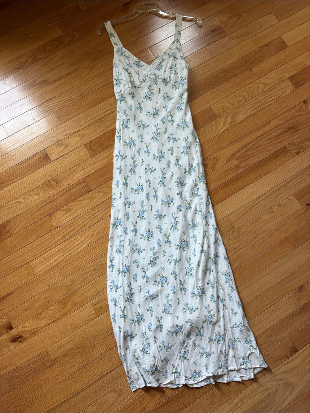Workshop Republic Clothing White Maxi Dress with Light Blue Floral Print